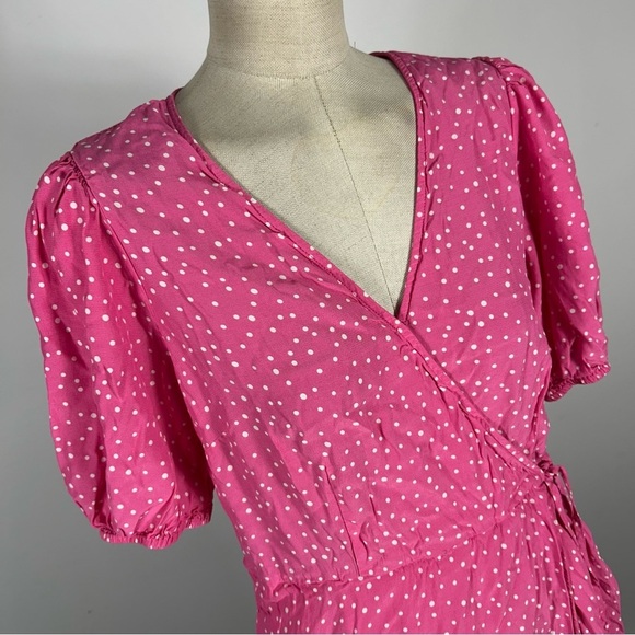 A New Day Pink Puff Sleeve Wrap Mini Dress NWOT M - Picture 4 of 12